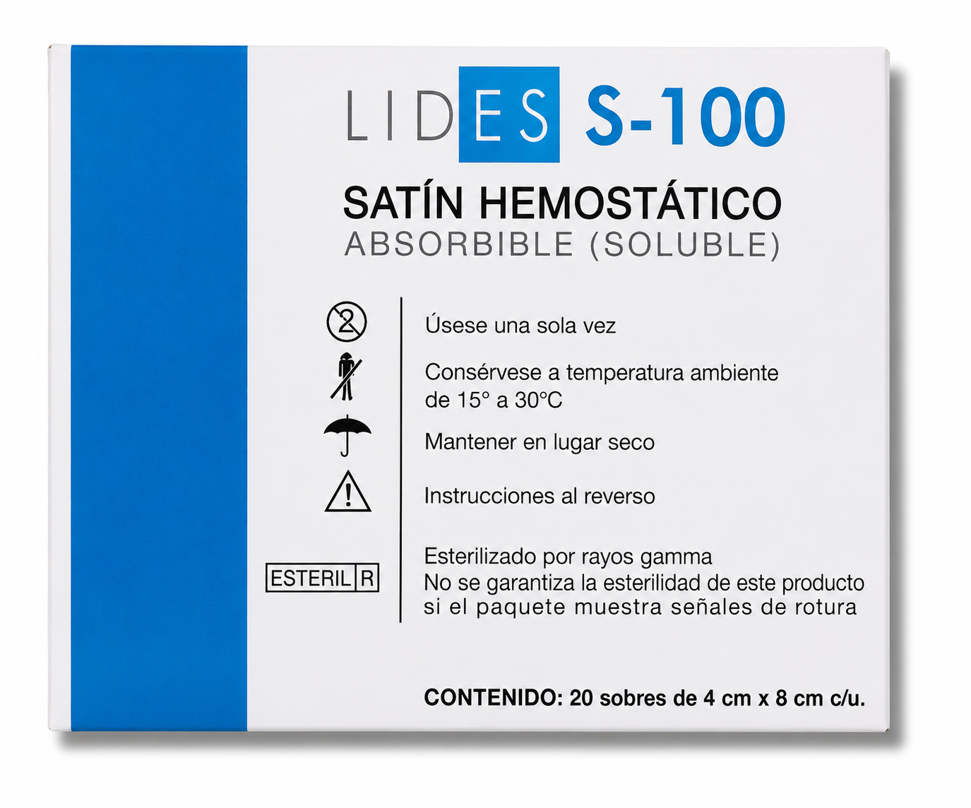 SATÍN HEMOSTÁTICO ABSORBIBLE LIDES-100 CAJA CON 20 PIEZAS