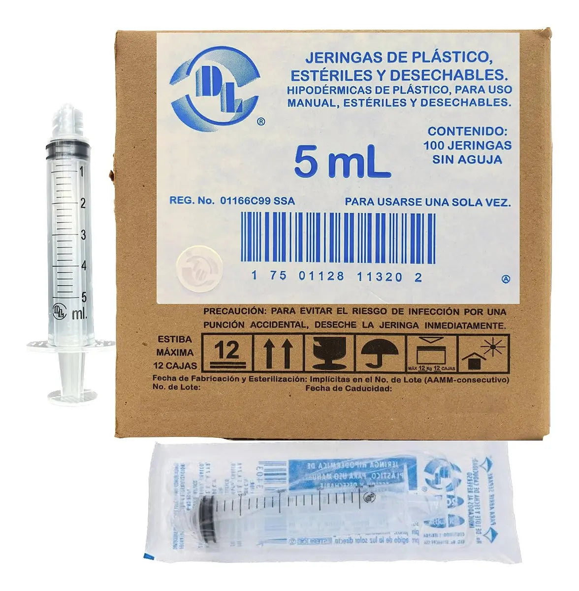 100 JERINGAS DE PLÁSTICO CAPACIDAD 5 ML SIN AGUJA MARCA DL