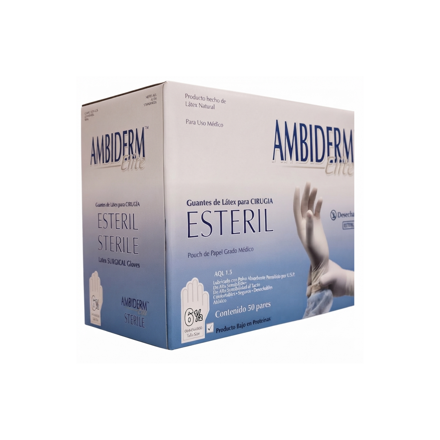 GUANTE DE LATEX AMBIDERM CIRUJANO ESTERIL 6 1/2 CAJA CON 50 PIEZAS