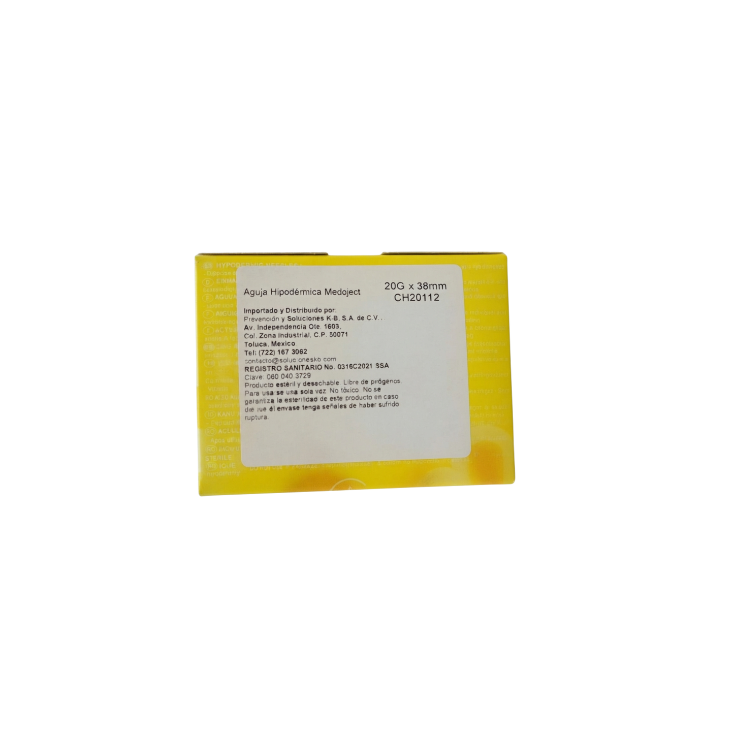 AGUJA HIPODERMICA MEDOJECT 20GX38MM CAJA CON 100 PIEZAS
