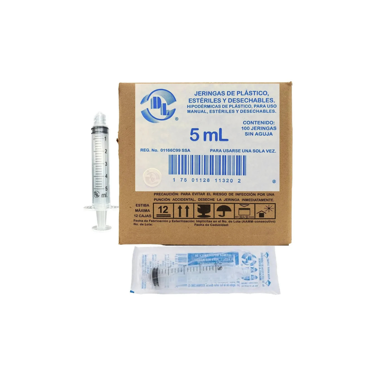 100 JERINGAS DE PLÁSTICO CAPACIDAD 5 ML SIN AGUJA MARCA DL