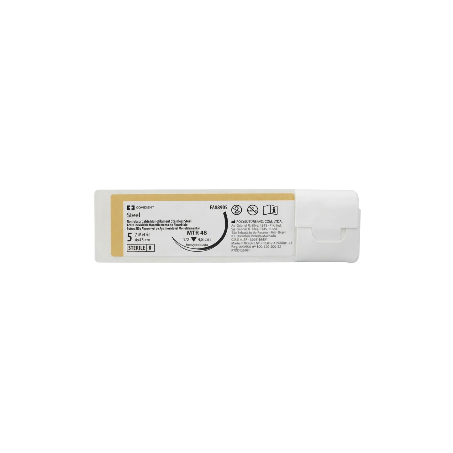 HILO ACERO INOXIDABLE COVIDIEN 5 CON AGUJA 1/2 CIRCULO CORTANTE 4X45CM CAJA CON 12 PIEZAS