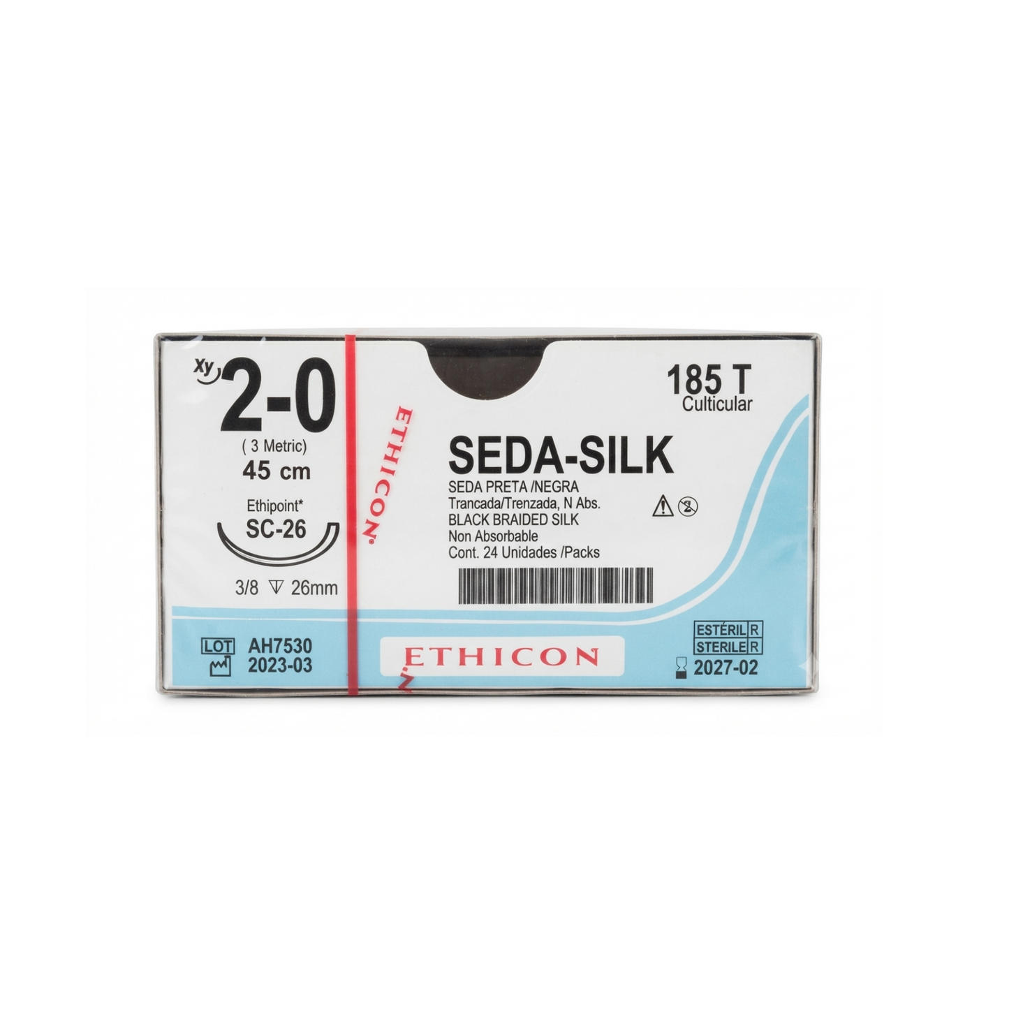 HILO SEDA NEGRA 2-0 AGUJA 3/8 26MM HEBRA 45 CM, ETHICON, CAJA CON 24 PIEZAS