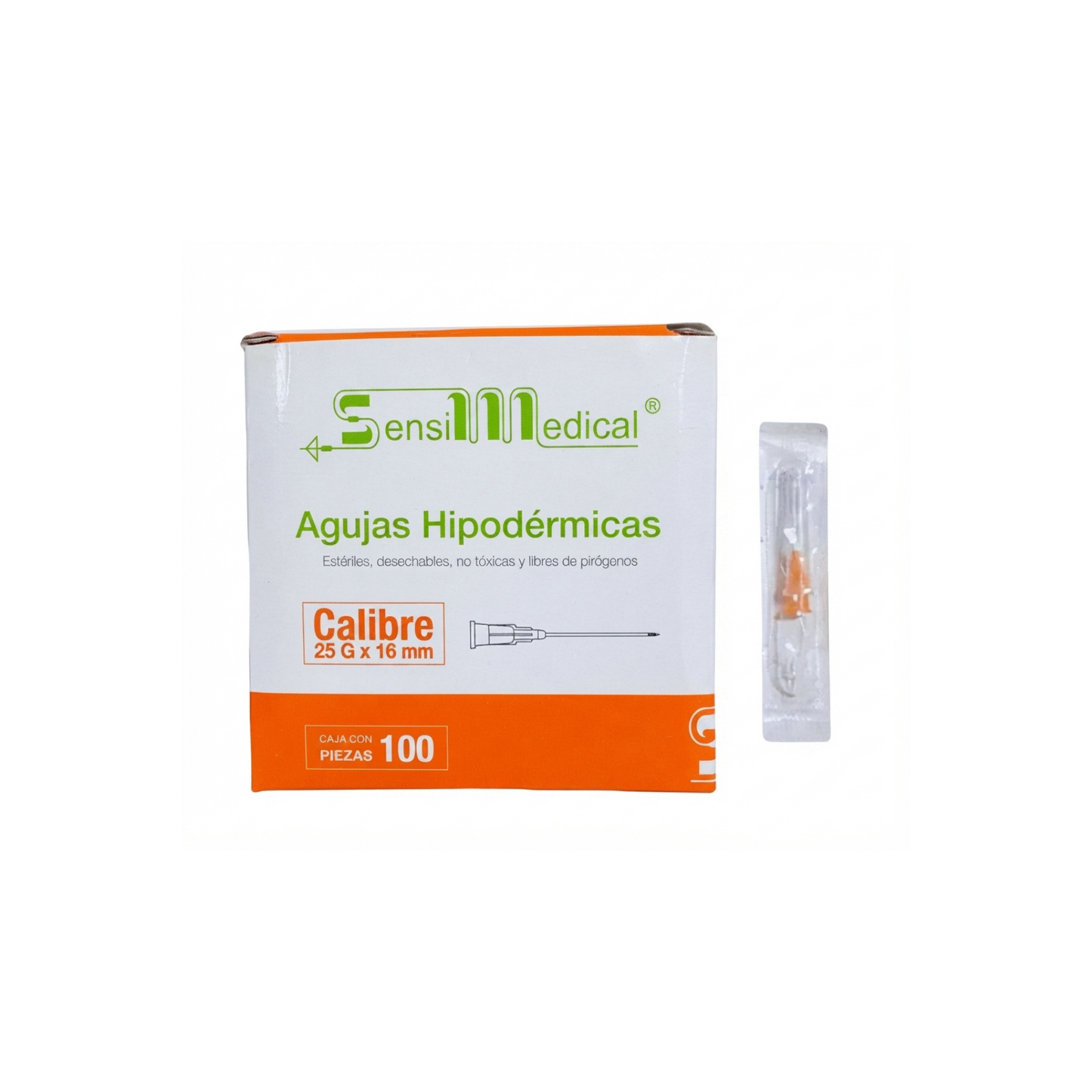AGUJAS HIPODERMICAS 25GX16MM COLOR NARANJA CAJA CON 100 PIEZAS