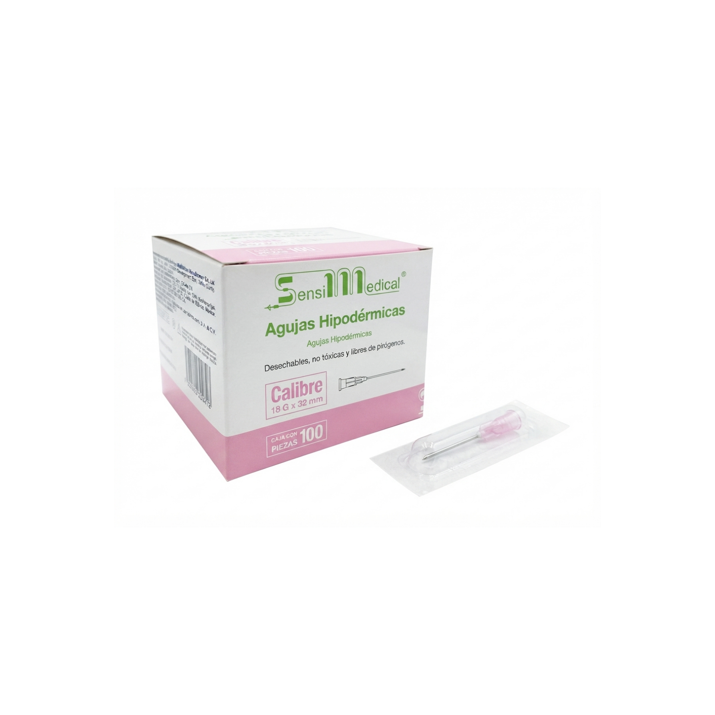 AGUJAS HIPODERMICAS 18G X 32 MM COLOR ROSA CAJA CON 100 PIEZAS