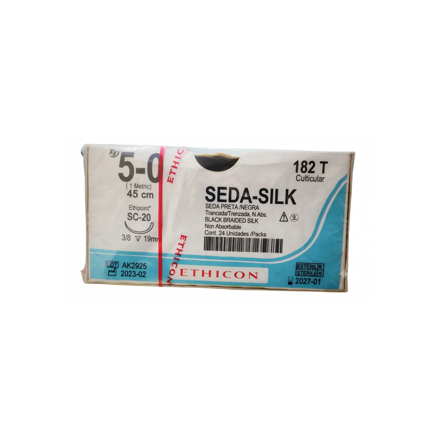 HILO SEDA ETHICON 5-0 AGUJA 3/8 DE CIRCULO CORTANTE 19MM HEBRA DE 45 CM CAJA CON 24 PIEZAS