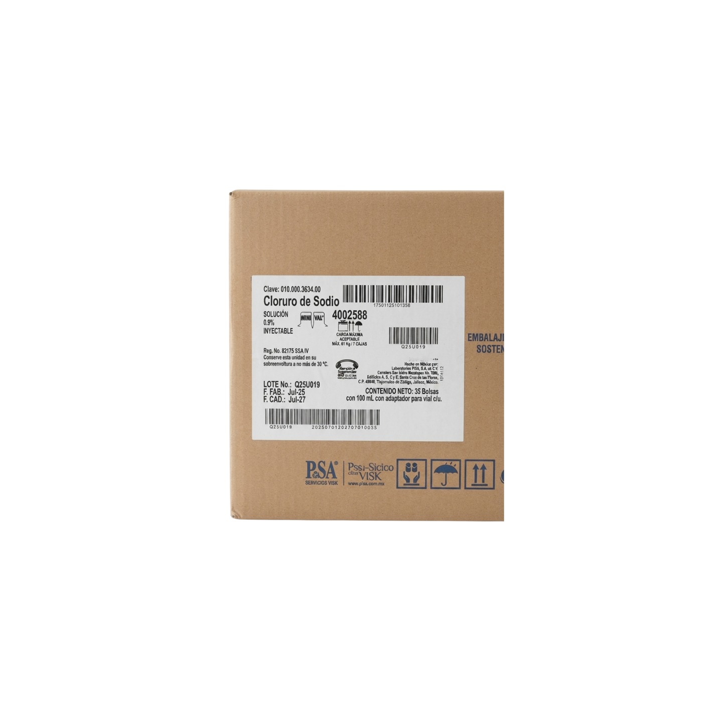 SOLUCION FISIOLOGICA CLORURO DE SODIO BOLSA PISA 100 ML CAJA CON 35 PIEZAS