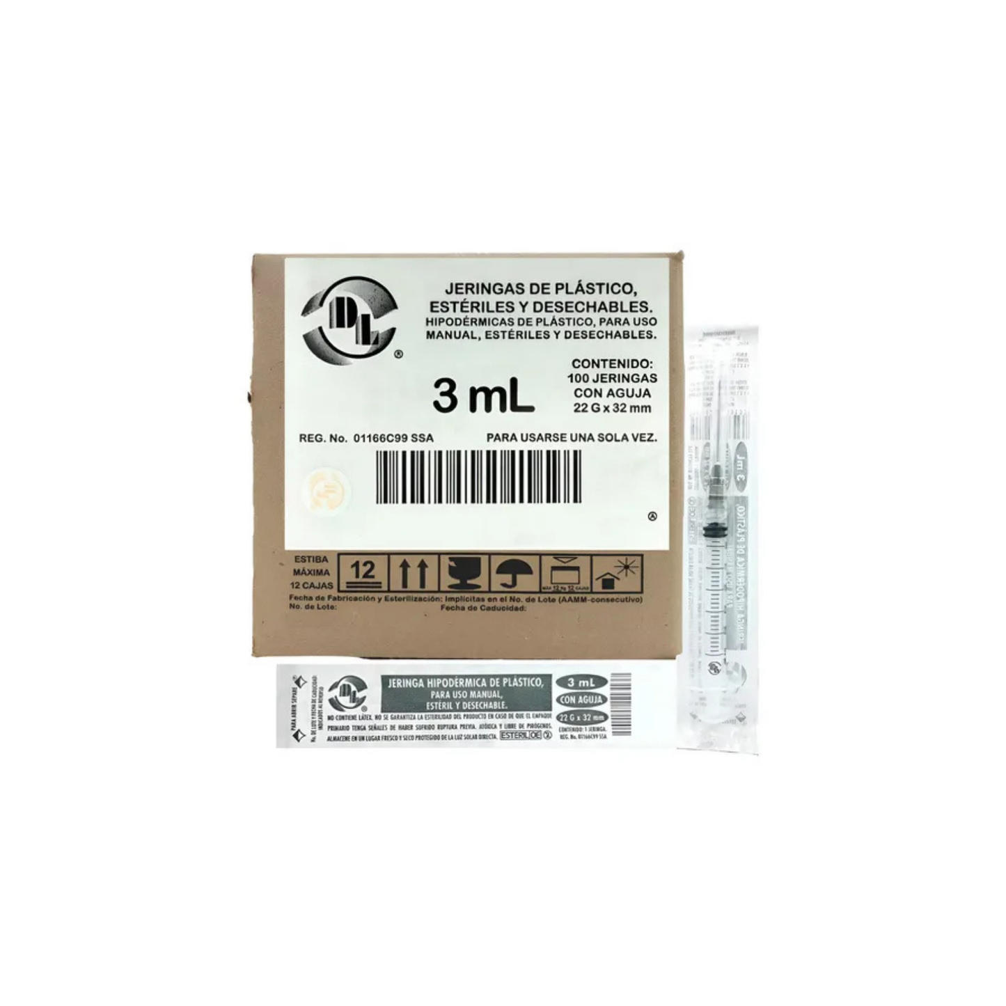 JERINGA 3ML DL CON AGUJA 22GX32MM CAJA CON 100 PIEZAS