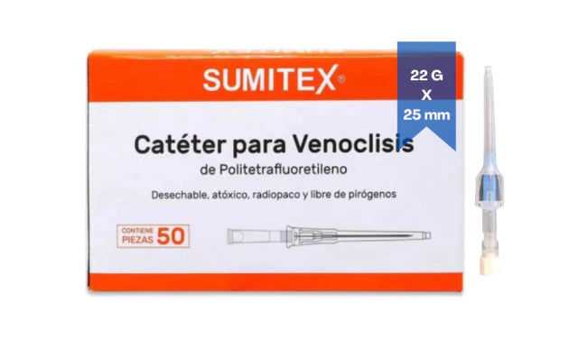 CATETER PARA VENOCLISIS DE POLIURETANO 22G AZUL SUMITEX CAJA CON 50 PIEZAS