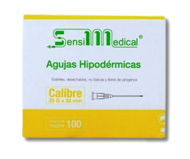 AGUJAS HIPODERMICAS 20GX32MM COLOR AMARILLO CAJA CON 100 PIEZAS