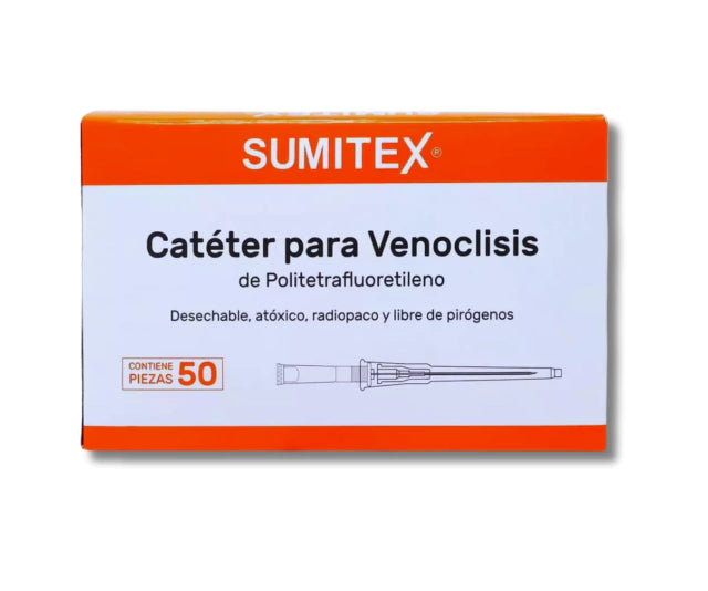 CATETER PARA VENOCLISIS DE POLIURETANO 20G ROSA SUMITEX CAJA CON 50 PIEZAS
