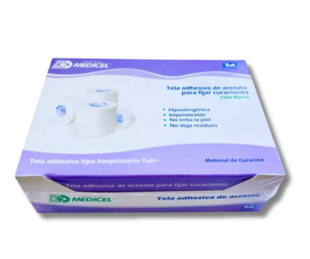 TELA ADHESIVA DE ACETATO TUK 2.50 CM X 10 M CAJA CON 12 ROLLOS