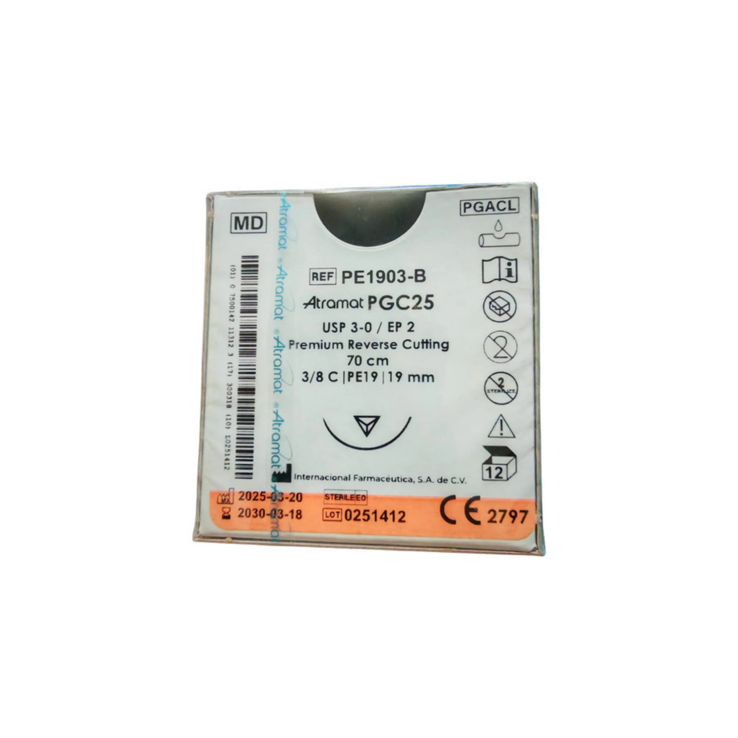 HILO PGC25 3-0 (MONOCRYL)AGUJA CORTANTE PRECISION DE 19 MM HEBRA 70 CM INCOLORO CONVENCIONAL ATRAMAT P-PE1903-B CAJA CON 12 PIEZAS