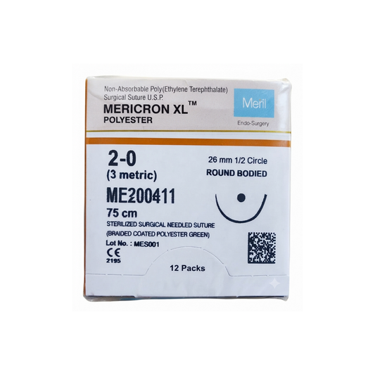 POLIESTER MERICRON MERIL XL 2-0 AGUJA DE 26 MM HEBRA DE 75 CM 12 PIEZAS