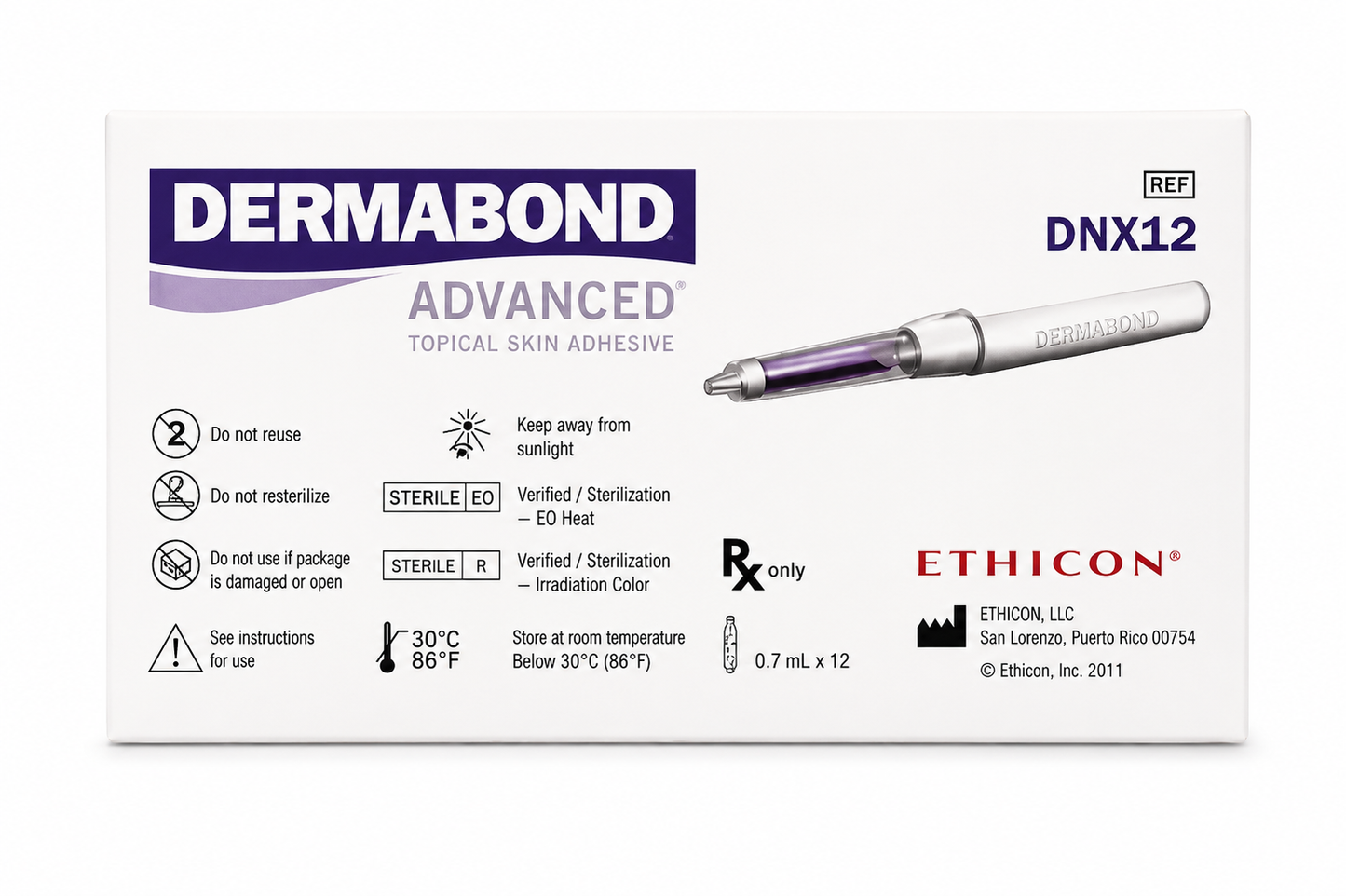 DERMABOND ADHESIVO TÓPICO AVANZADO ETHICON 0.7 ML CAJA DE 12