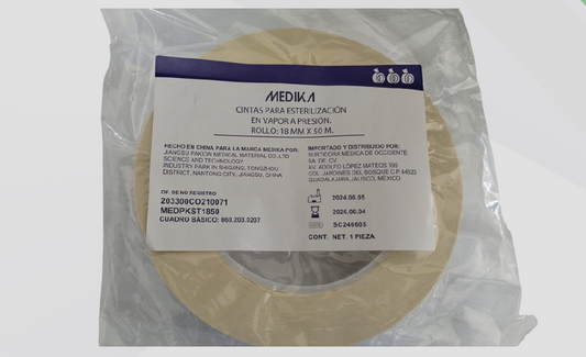 CINTA TESTIGO PARA ESTERILIZACION CON VAPOR A PRESION 18MM X 50 M MEDIKA 1 PIEZA