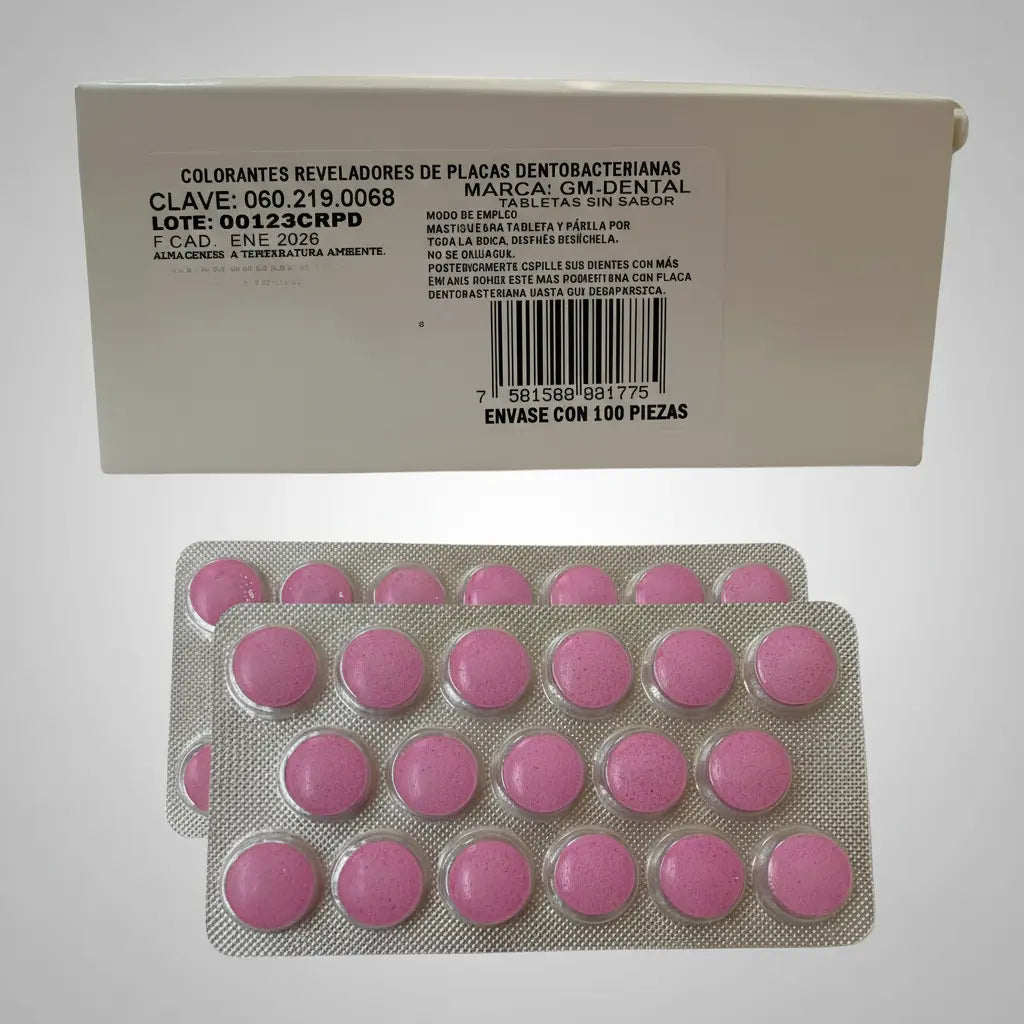 COLORANTES REVELADORES DE PLACAS DENTOBACTERIANAS TABLETAS SIN SABOR ENVASE CON 100 PIEZAS. 060.219.0068