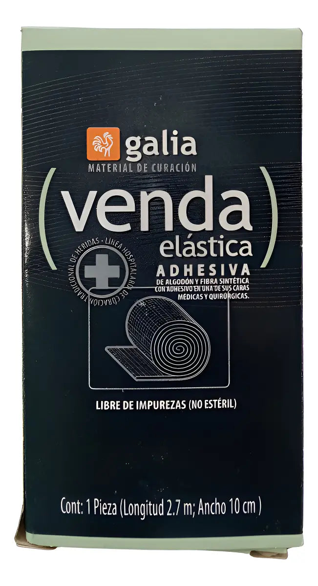 VENDA ELASTICA ADHESIVA DE ALGODON Y FIBRA SINTETICA DE 10 CM X 2.7 MTS MARCA GALIA