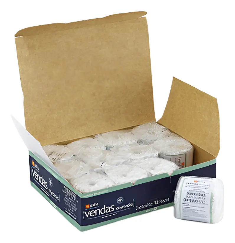 VENDA ENYESADA DE GASA DE ALGODON CON YESO DE GRADO MEDICO DE 5CM X 2.75 MTS MARCA GALIA CAJA CON 12 PIEZAS
