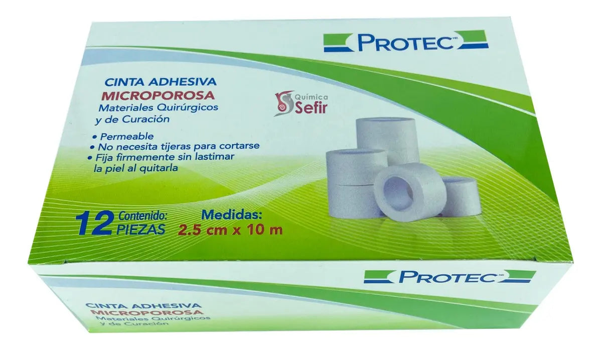 CINTA ADHESIVA MICROPOROSA MICROPORE  PROTEC 2.5CM X 10M CAJA CON 12 ROLLOS