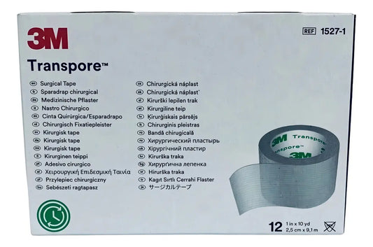 CINTA TRANSPORE MARCA 3M 2.5CM X 9.1 MTS CAJA CON 12 ROLLOS