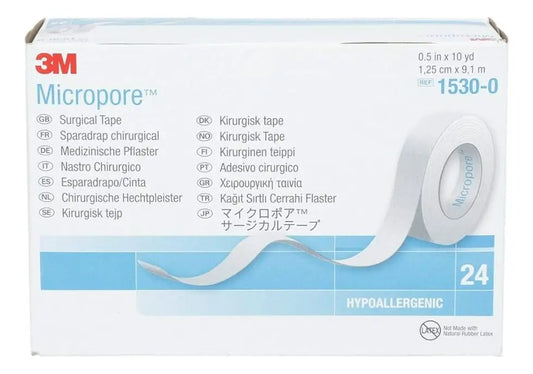CINTA MICROPORE HIPOALERGENICA 3M 1.25CM X 9.1 MTS CAJA CON 24 ROLLOS