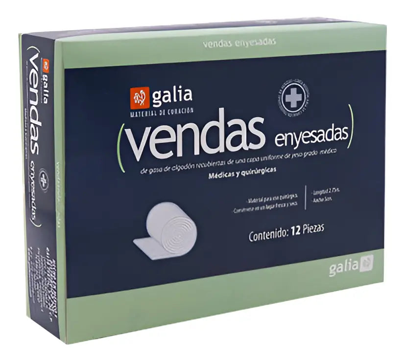 VENDA ENYESADA DE GASA DE ALGODON CON YESO DE GRADO MEDICO DE 5CM X 2.75 MTS MARCA GALIA CAJA CON 12 PIEZAS