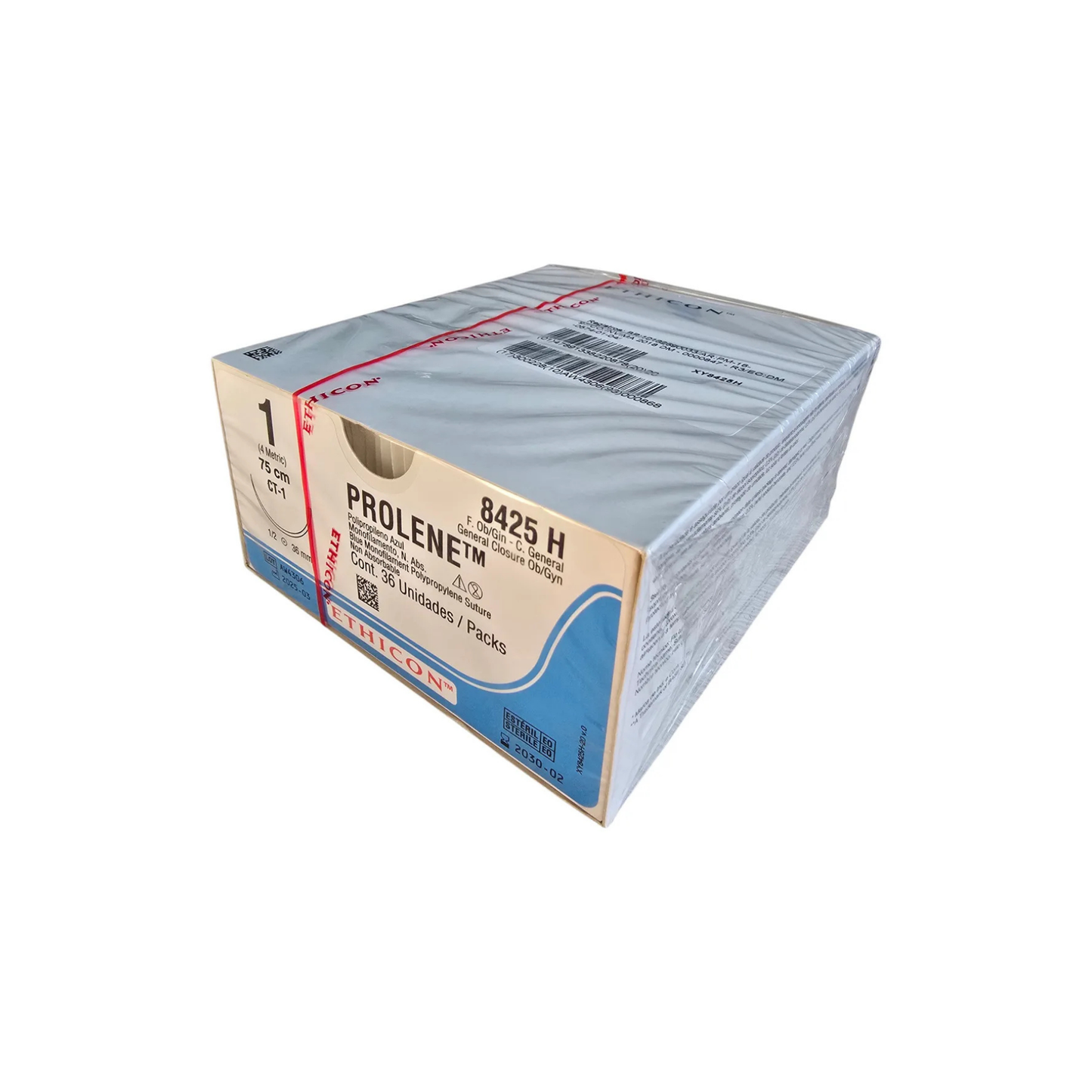 HILO PROLENE, ETHICON,CALIBRE 1, AGUJA 1/2 CIRCULO 36MM,HEBRA 75 CM,CAJA CON 36 PIEZAS