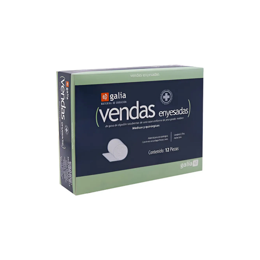 VENDA ENYESADA DE GASA DE ALGODON CON YESO DE GRADO MEDICO DE 5CM X 2.75 MTS MARCA GALIA CAJA CON 12 PIEZAS