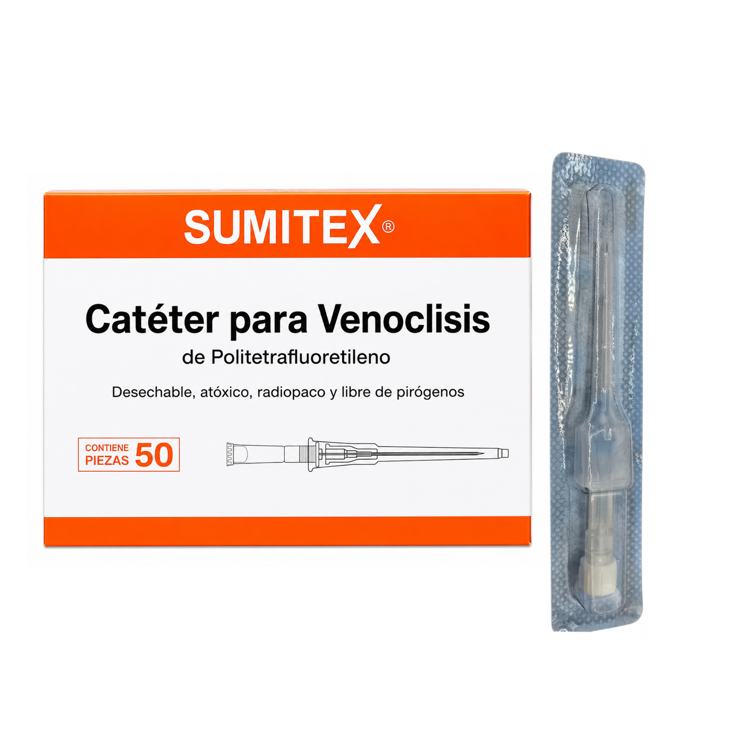CATETER PARA VENOCLISIS DE POLIURETANO 22G AZUL SUMITEX CAJA CON 50 PIEZAS