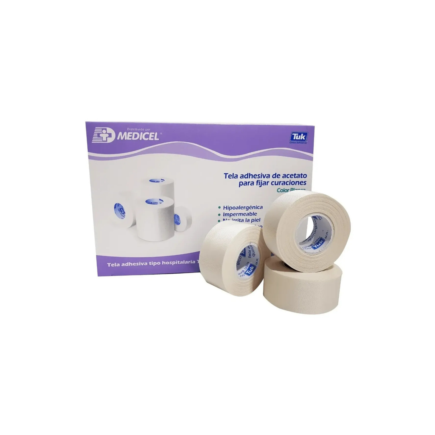 TELA ADHESIVA DE ACETATO TUK 7.50CMX10M CAJA CON 4 ROLLOS