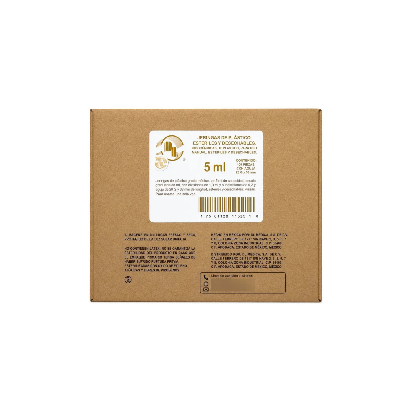 100 Jeringas De Plástico 5 Ml Con Aguja 20x38 MARCA DL