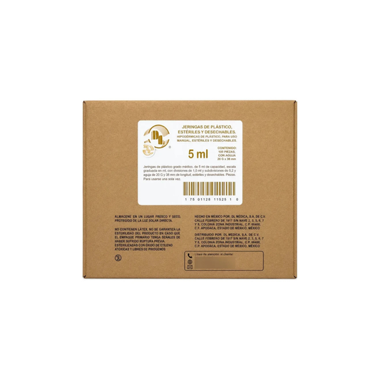 100 Jeringas De Plástico 5 Ml Con Aguja 20x38 MARCA DL