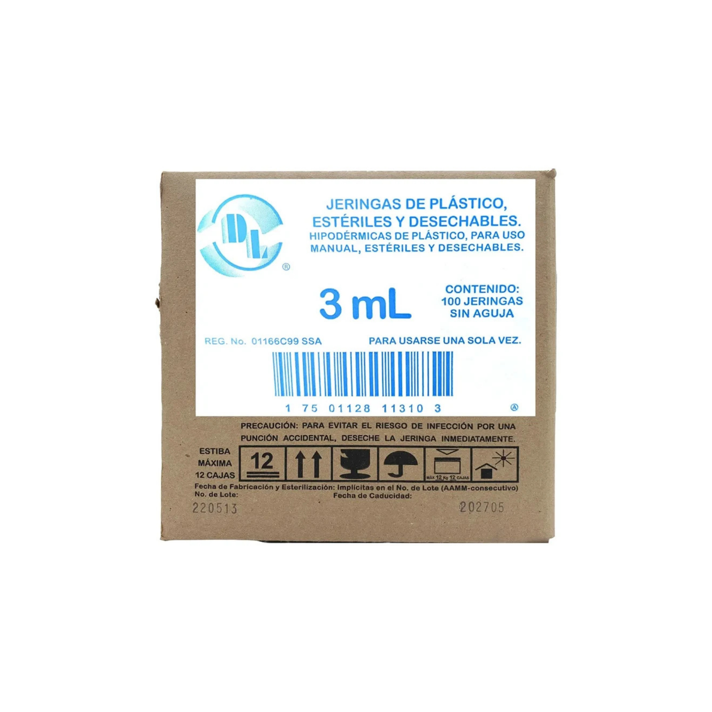 100 JERINGAS DE PLÁSTICO CAPACIDAD 3 ML SIN AGUJA MARCA DL
