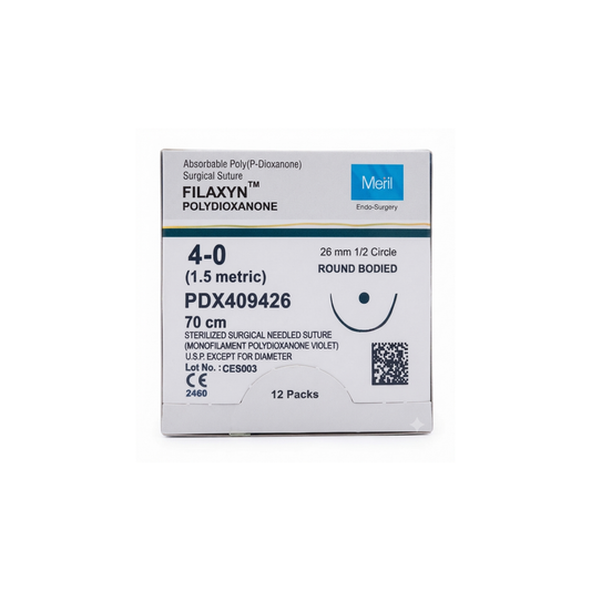 HILO (POLYDIOXANONA)4-0, AGUJA 1/2 CIRCULO 26MM,HEBRA 70 CM, MERIL CAJA CON 12 PIEZAS