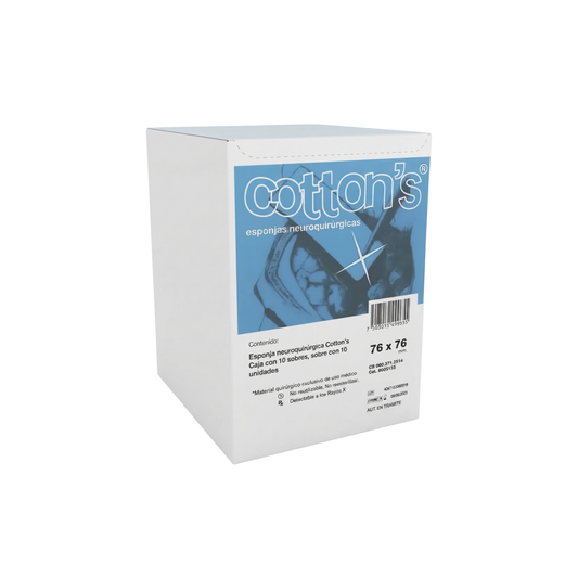 ESPONJA NEUROQUIRÚRGUCA COTTON´S CAJA CON 10 SOBRES, SOBRE CON 10 UNIDADES. 76 X 76 MM