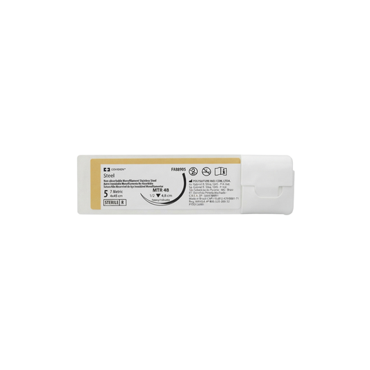 HILO ACERO INOXIDABLE COVIDIEN 5 CON AGUJA 1/2 CIRCULO CORTANTE 4X45CM CAJA CON 12 PIEZAS