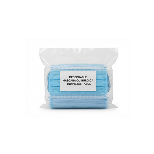 CUBREBOCAS DESECHABLE AZUL DE 3 PLIEGUES PAQUETECO 100 PIEZAS
