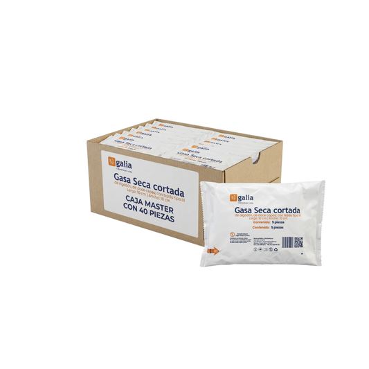 Gasa estéril 10cm x10 cm marca Galia Color blanco Caja c/40 pz