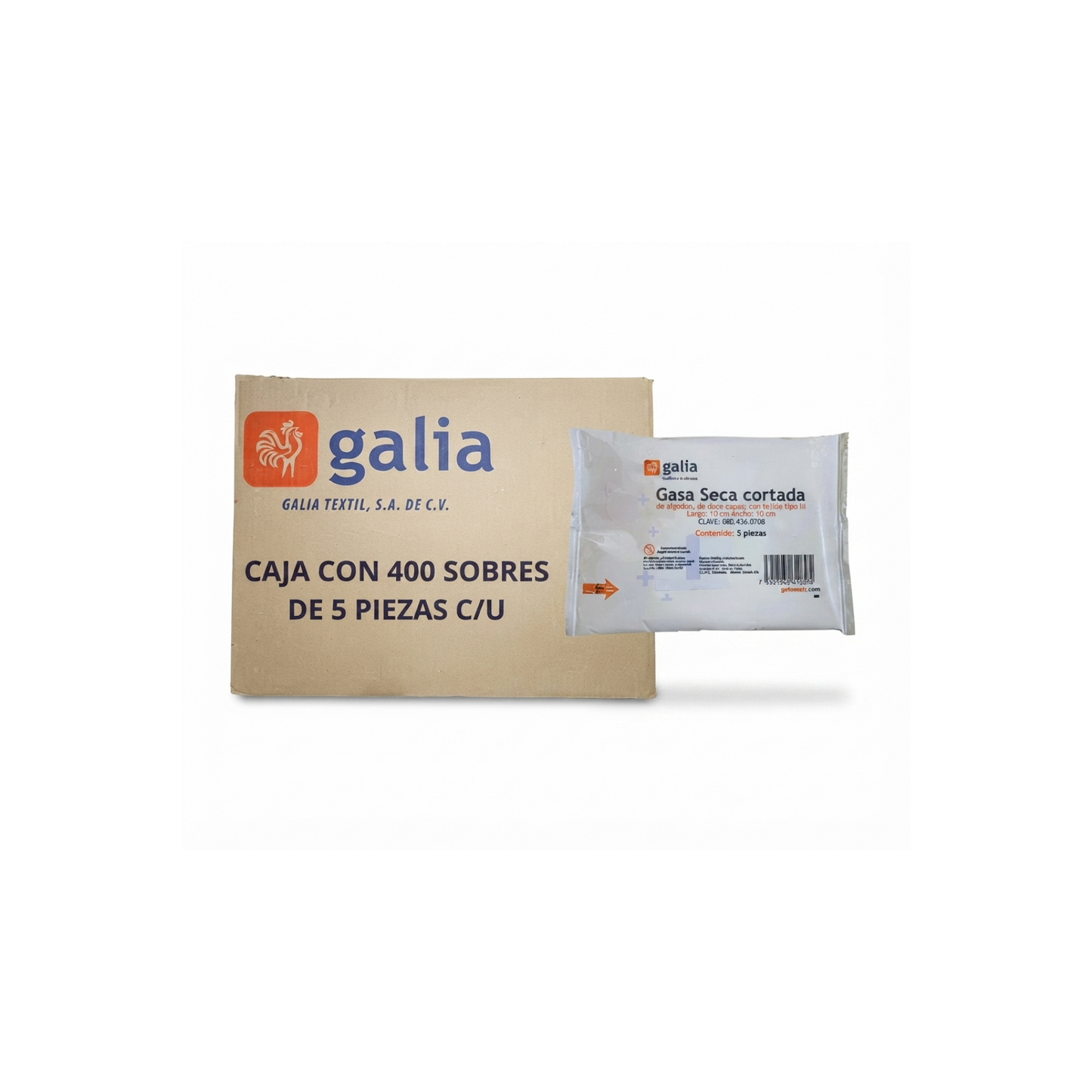 GASA ESTERIL 10X10 CAJA CON 400 SOBRE DE 5 PIEZAS C/U
