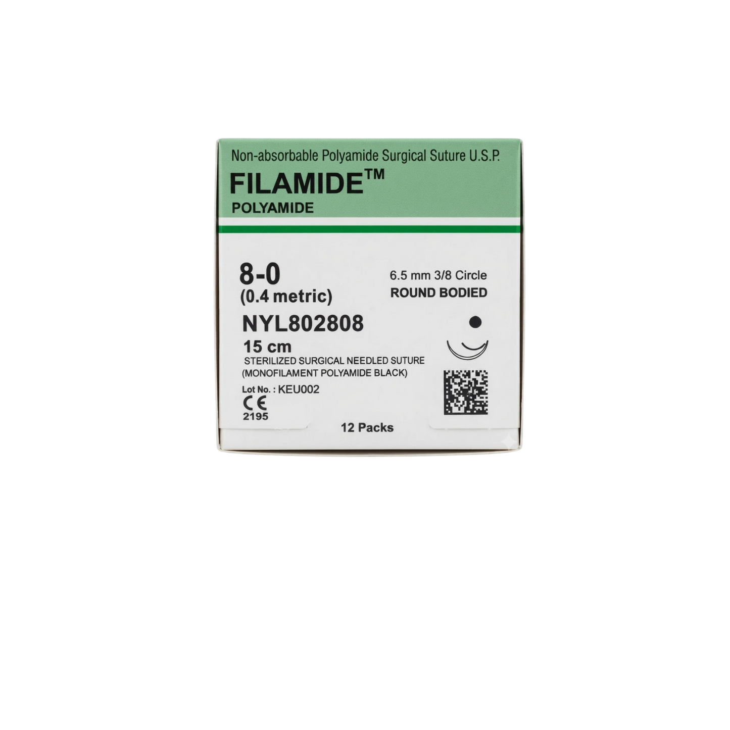HILO NYLON (POLIAMIDA) MERIL 8-0 CON AGUJA 3/8 DE CIRCULO DE 6.5MM HEBRA DE 15 CM CAJA CON 12 PIEZAS