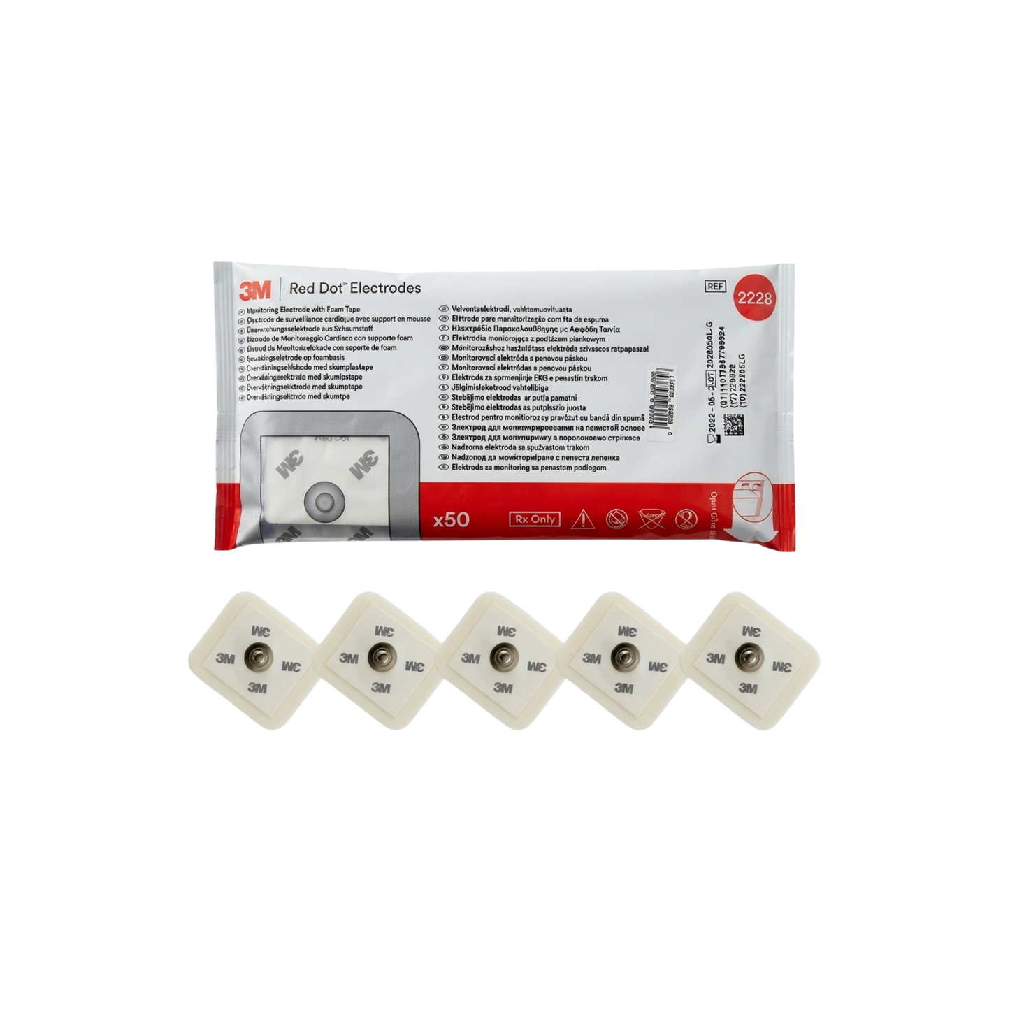 ELECTRODO DE MONITORIZACION CARDIOGRAFICA 3M RED DOT 2228 PAQUETE CON 50 PIEZAS