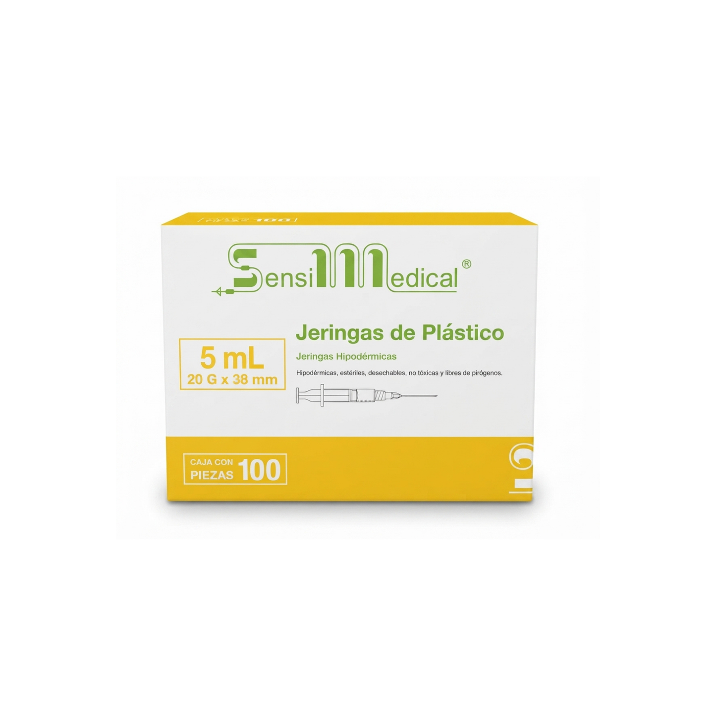 JERINGA DE PLASTICO SENSIMEDICAL 5ML 20GX38MM CAJA CON 100 PIEZAS