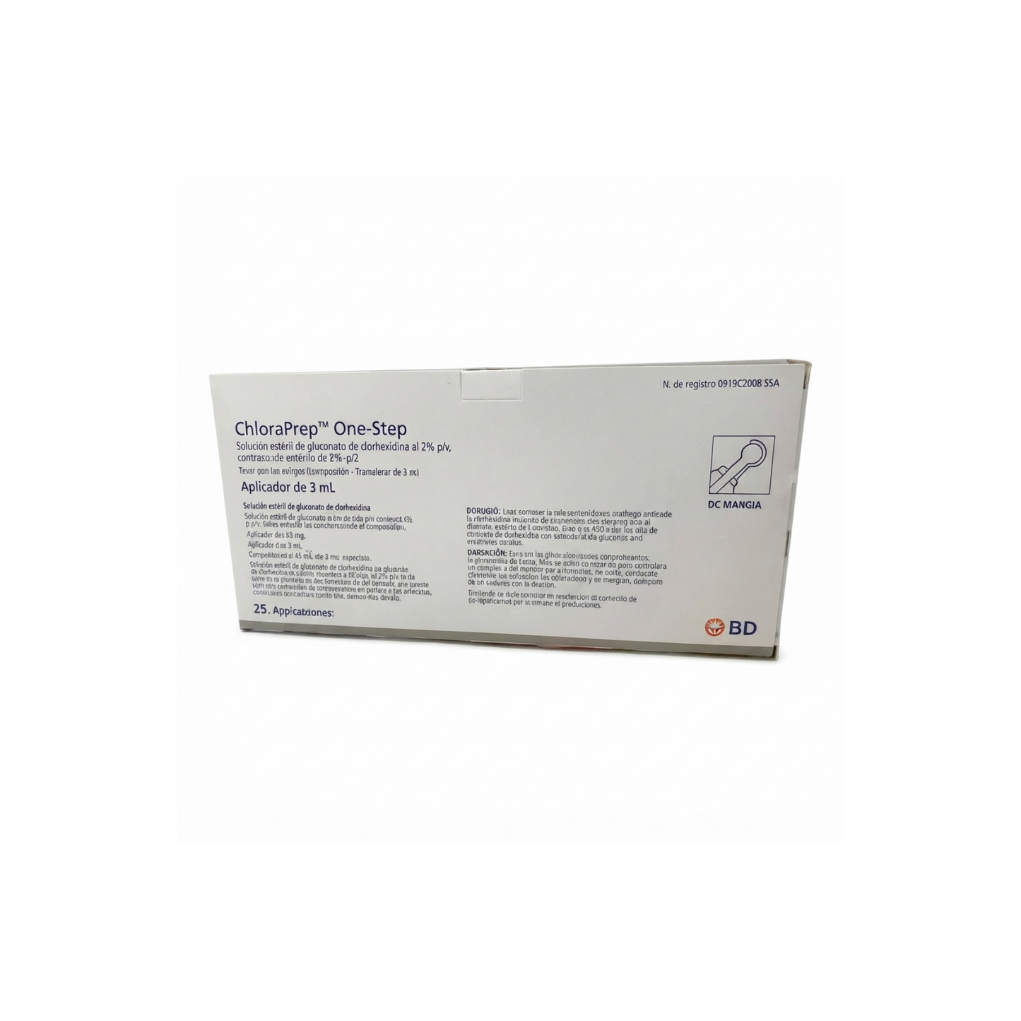 CHLORAPREP SOLUCION SIN TINTE DE 3ML BD CAJA CON 25 PIEZAS