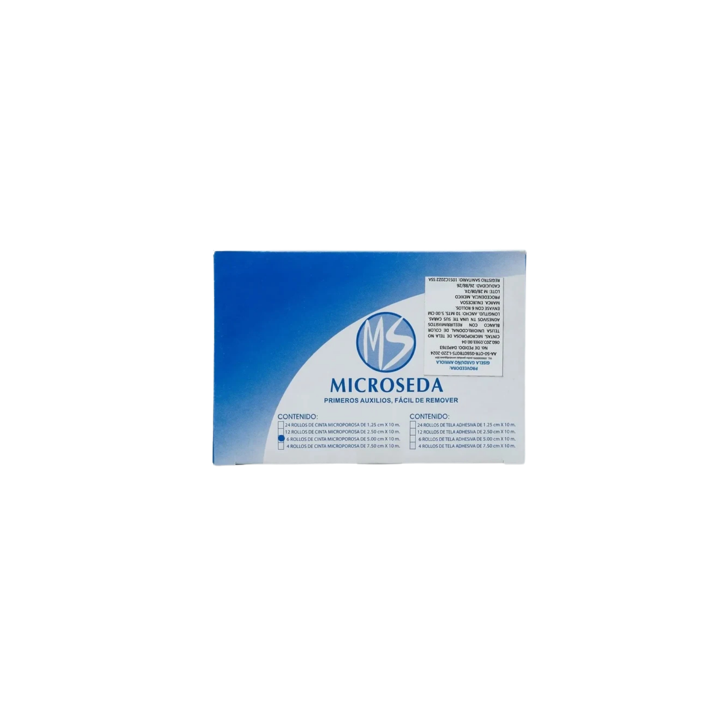 CINTA ADHESIVA MICROPOROSA HIPOALERGENICA 5CM X 10 MTS MICROSEDA CAJA CON 6 ROLLOS