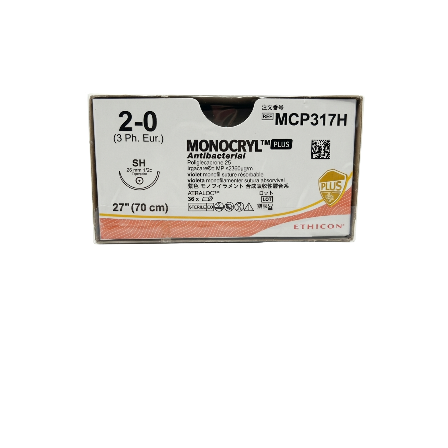 HILO MONOCRYL 2-0 ETHICON AGUJA 1/2 CIRCULO 26MM HEBRA DE 70CM CAJA CON 36PIEZAS