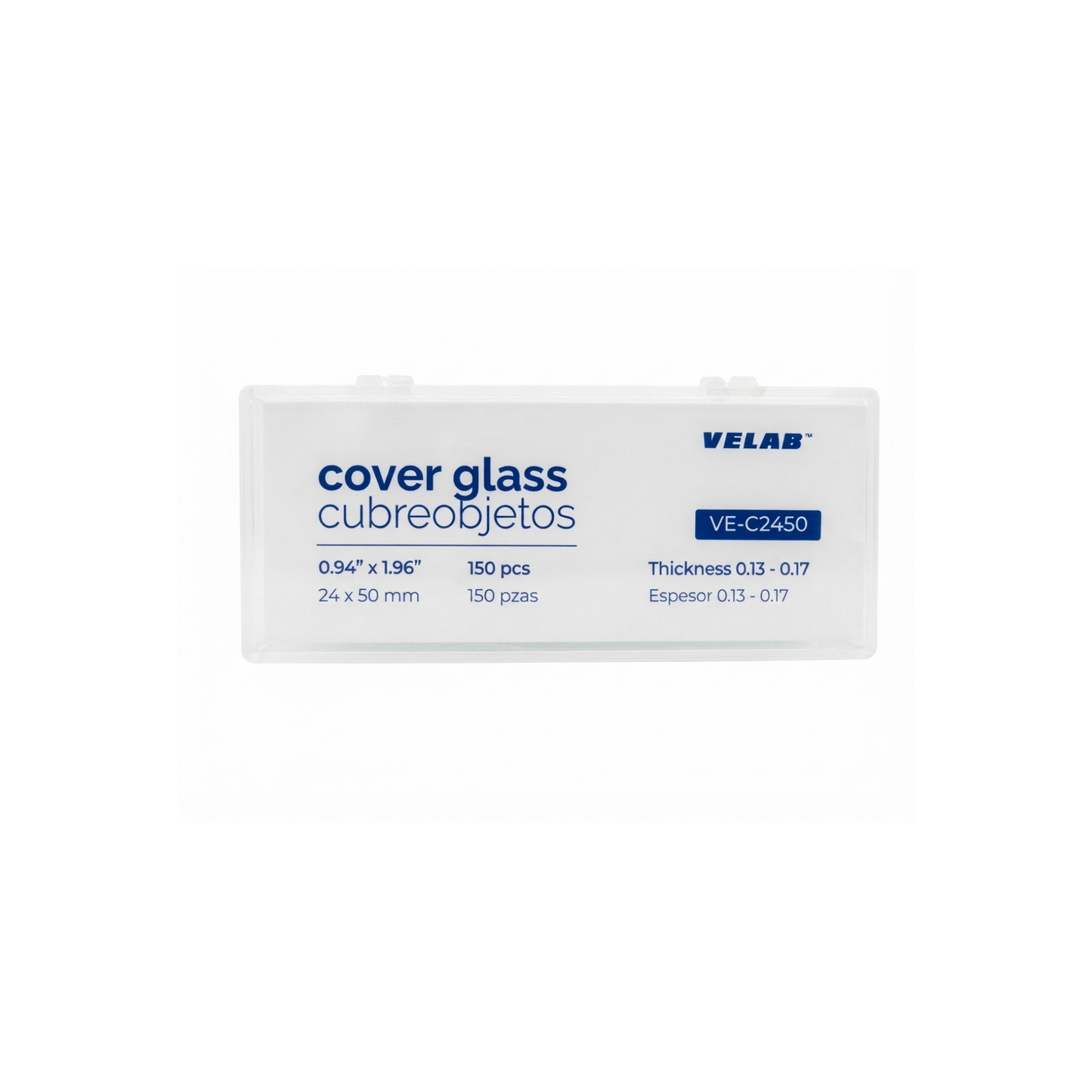 PORTA OBJETOS PARA MICROSCOPIO COVER GLASS 24 mm x 50 mm CAJA CON 150 PIEZAS