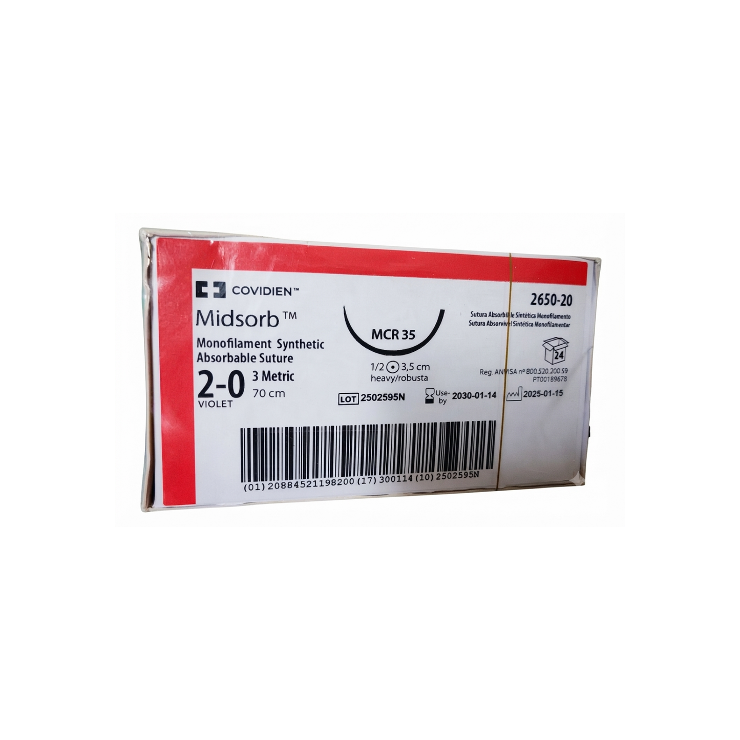 HILO MIDSORB 2-0 CON AGUJA 1/2 CIRCULO 35CM HEBRA DE 70CM CAJA CON 24 PIEZAS