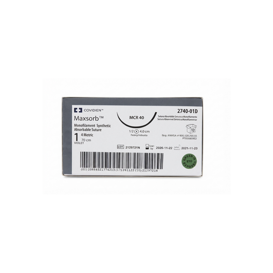 Hilo MaxSorb (Polidioxanona) 1, Aguja ahusada robusta 1/2 círculo 40 mm, Hebra 70 cm, Caja con 12 piezas
