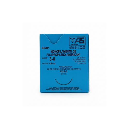 HILO POLIPROPILENO 3-0,AGUJA ATRAUMATICA DE 3/8 DE CIRCULO,HEBRA 45 CM,24 MM, AMERICAN SUTURE CAJA CON 12 PIEZAS